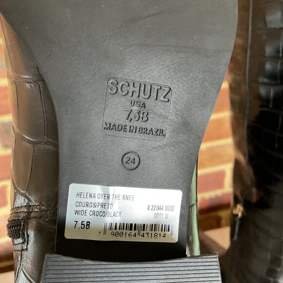 NEW Schutz Women’s Helena Croc Embossed Over the Knee Boots Black Size 7.5B - Picture 5 of 10